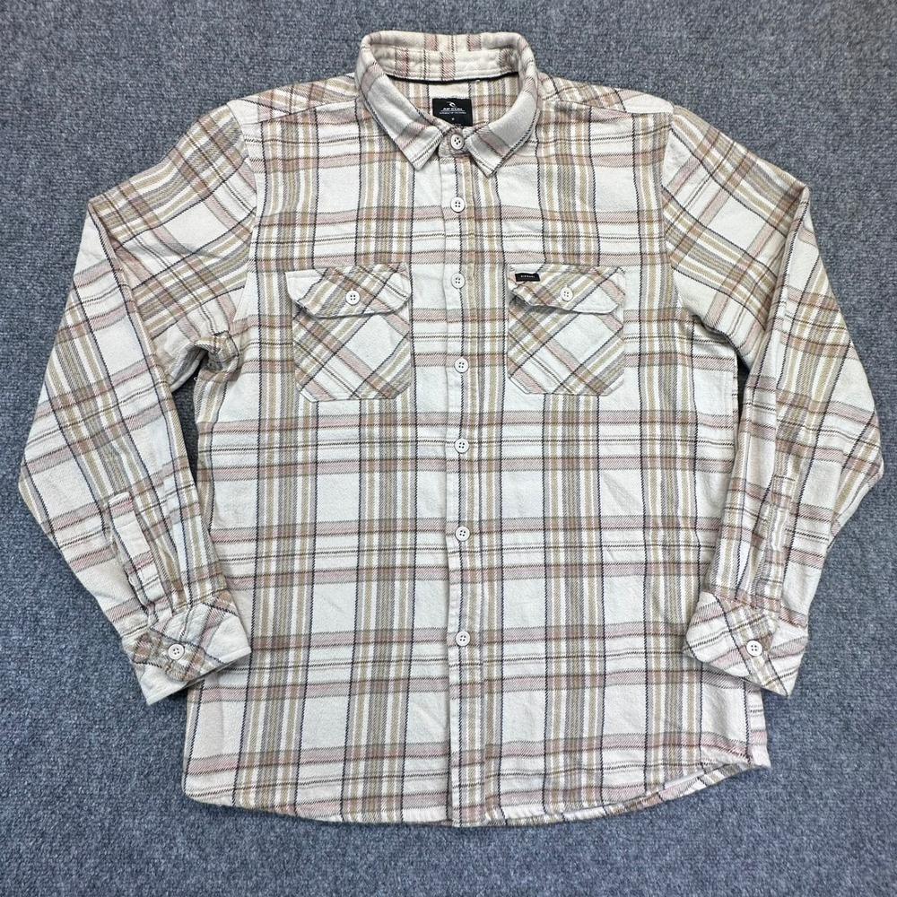 Rip Curl Flannel Shirt Mens M Cream Plaid Long Sleeve Button Up 01EMSH‎